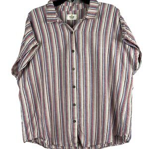 Marine Layer Short Sleeve Shirt  Womens Size‎ X-Large Blue Pink Striped
